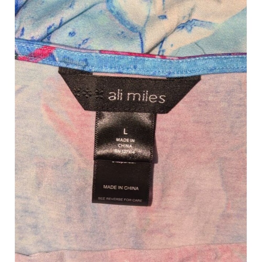 ali miles Tunic L Women's Abstract Multi Print 3/4 Sleeve Clear Rhinestones Art - Picture 6 of 8